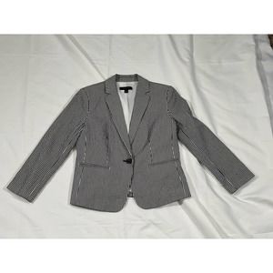 Ann Taylor White Navy Striped Suit Jacket Blazer Size 4